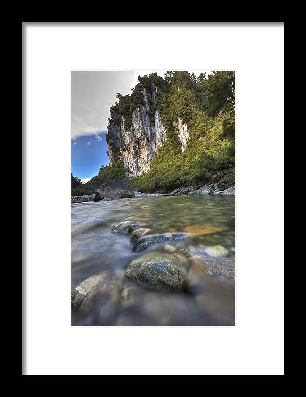 Hhh Framed Print featuring the photograph Limestone Cliffs And Fox River, Paparoa by Colin Monteath
