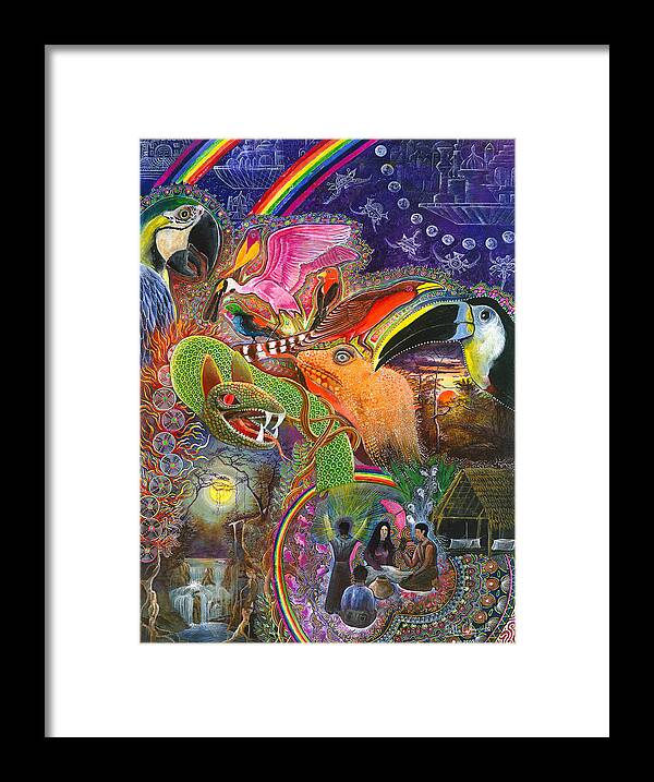 Toucan Framed Print featuring the painting Llullu Machaco by Pablo Amaringo