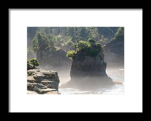 Island Framed Print featuring the photograph Lone Island at Cape Flattery by Wanda Jesfield