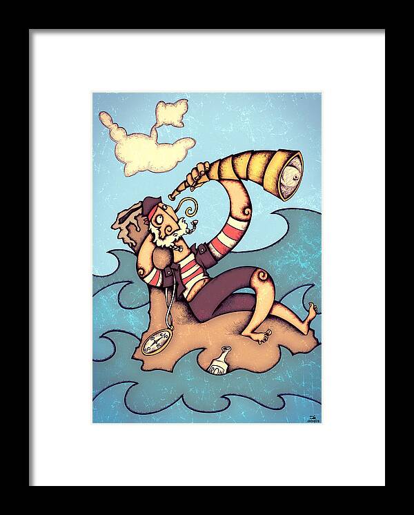 Children Framed Print featuring the painting Lonely Pirate by Autogiro Illustration