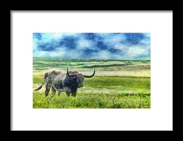 Texas Framed Print featuring the painting Longhorn Prarie by Jeffrey Kolker