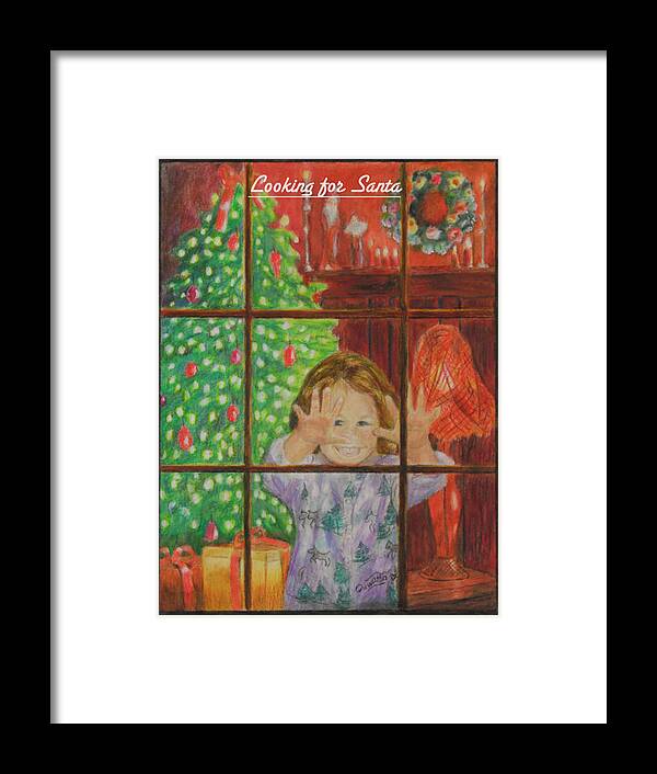 Christmas Card Framed Print featuring the drawing Looking for Santa by Quwatha Valentine