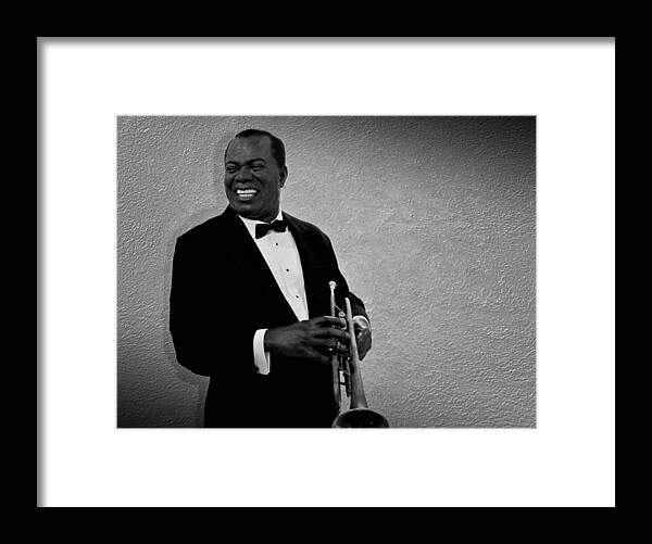 Louis Armstrong Framed Print featuring the photograph Louis Armstrong BW by David Dehner