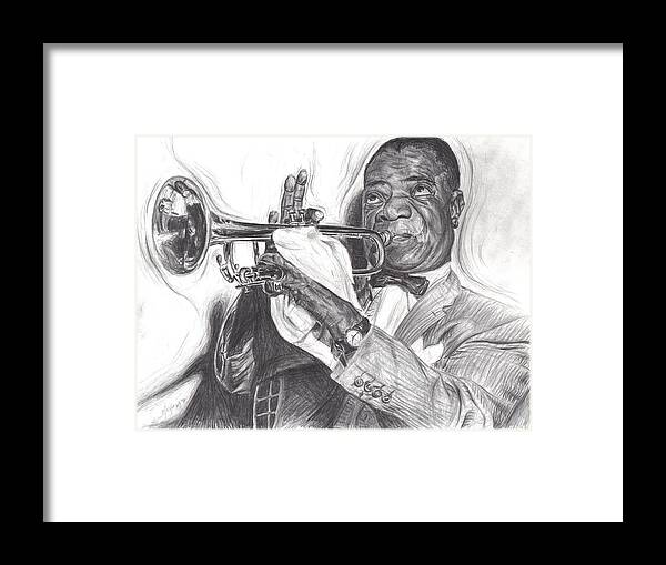 Satchmo Framed Print featuring the drawing Louis Armstrong by Michael Morgan