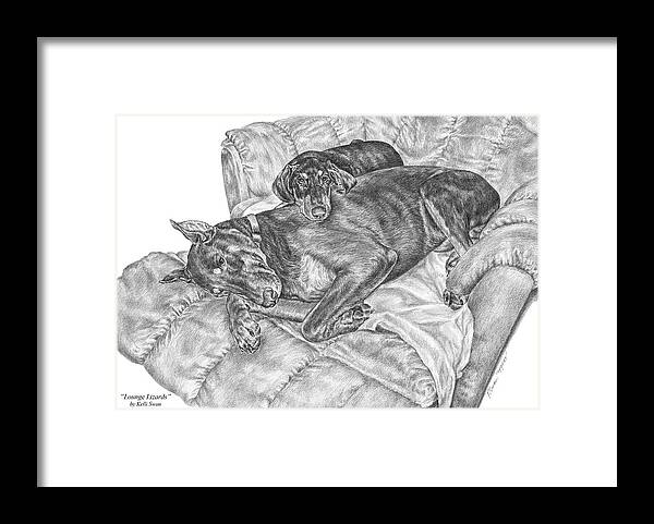 Doberman Framed Print featuring the drawing Lounge Lizards - Doberman Pinscher Dog Art Print by Kelli Swan
