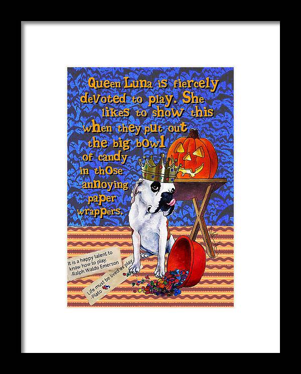 Greeting Cards Framed Print featuring the digital art Luna on the Importance of Play by Johanna Uribes
