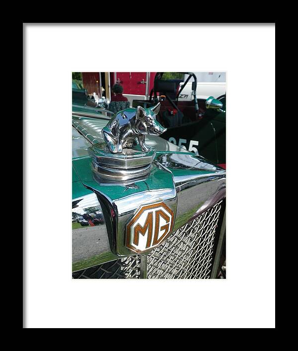 Transportation Car Vintage British Automobile Vehicle Mg Hood Ornament Framed Print featuring the painting M G Hood 2 by Anna Ruzsan