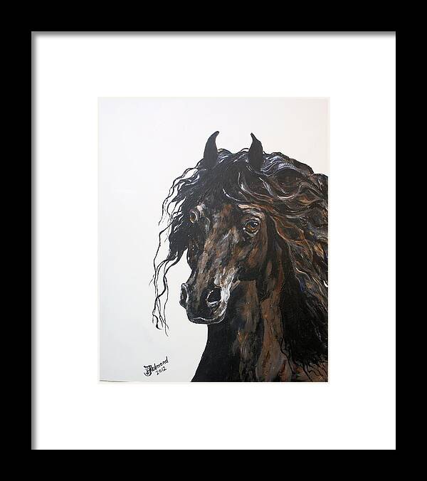 This Is An 11x14 Original Acrylic Painting Of A Black Friesian Horse Called Framed Print featuring the painting Majestic King by Bj Redmond