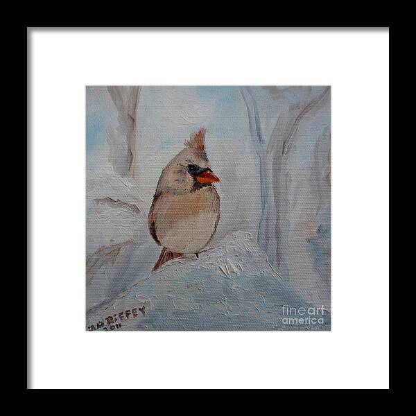 Cardinal Framed Print featuring the painting Mama's On Her Way Home by Julie Brugh Riffey