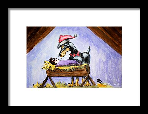 Dog Framed Print featuring the painting Manger by Sheri Simmons