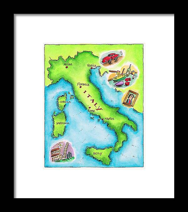Vertical Framed Print featuring the digital art Map Of Italy by Jennifer Thermes