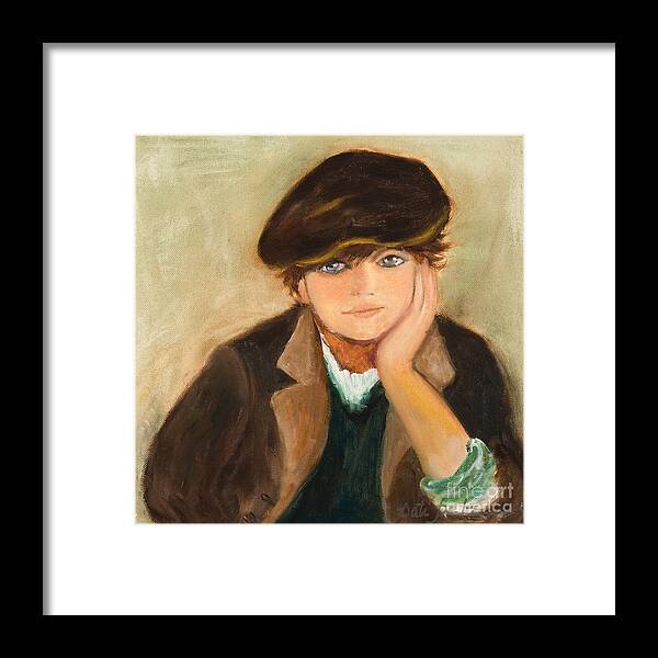 Big Hat Lad Playing Marbles Framed Print featuring the painting Marble Player by Pati Pelz