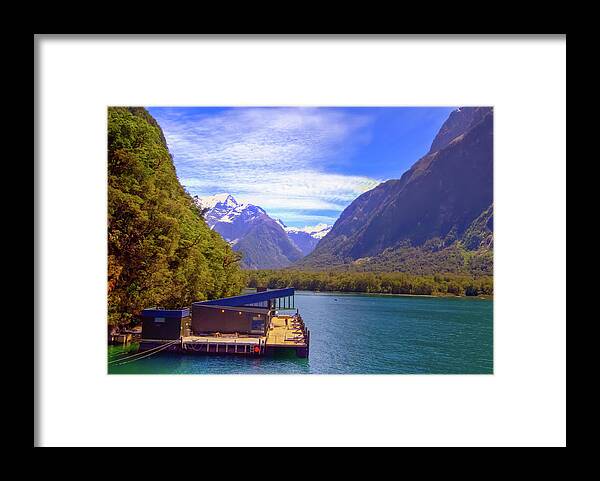 Marine Mammal Research Outpost Framed Print featuring the photograph Marine Mammal Research Outpost Milford Sound by Harry Strharsky