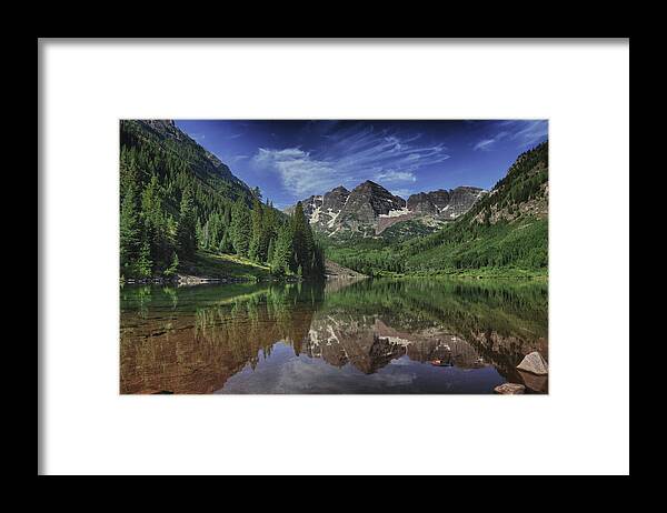 The Maroon Bells Early Morning On A Late Summer Day.in Hdr Framed Print featuring the photograph Maroon Bells HDR by Paul Beckelheimer
