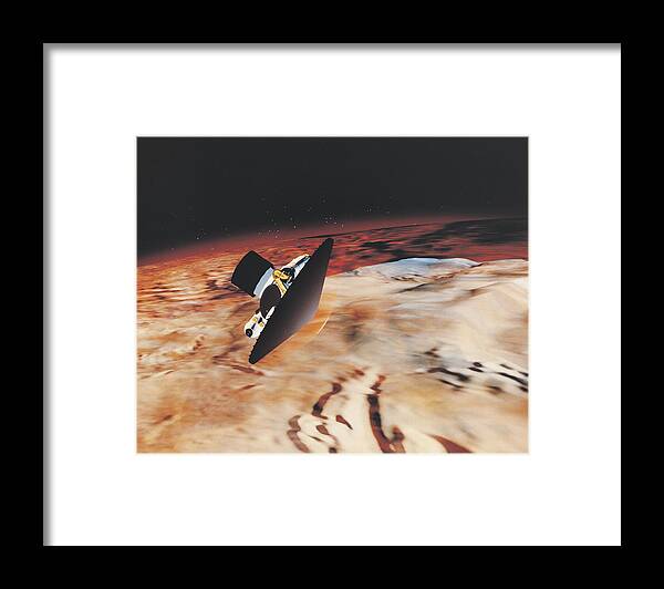 Horizontal Framed Print featuring the photograph Mars Piloted Vehicle Performing An Aerobrake Maneuver Over Mars (computer Generated Image) by Stockbyte
