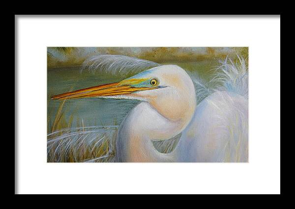 Egret Framed Print featuring the painting Marsh Master by Marlyn Boyd