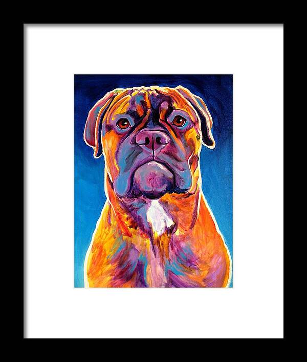 Dawgart Framed Print featuring the painting Bullmastiff - Lexi by Dawg Painter