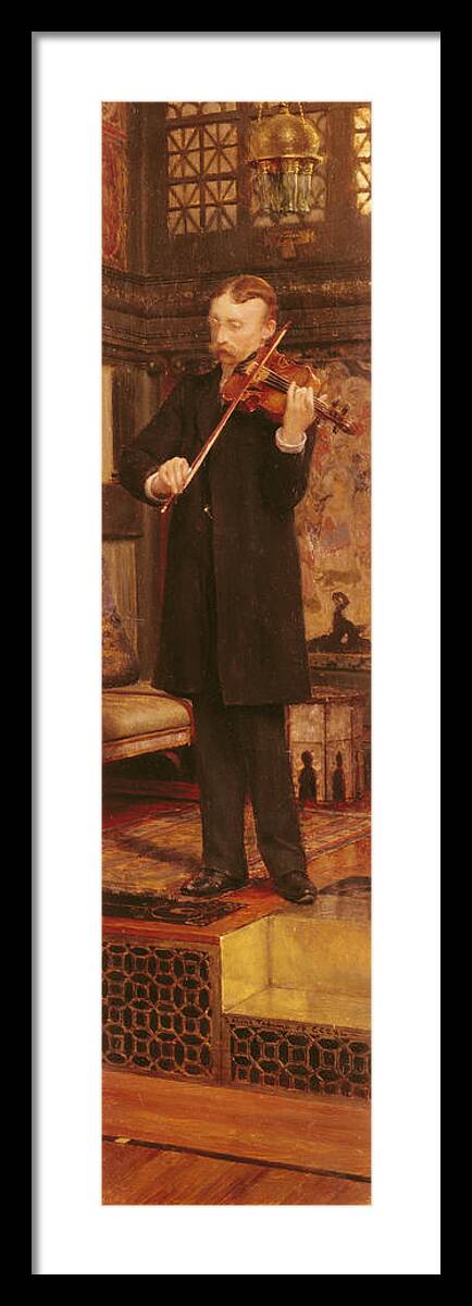 Portrait Framed Print featuring the painting Maurice Sons playing the Violin in Alma by Lawrence Alma-Tadema