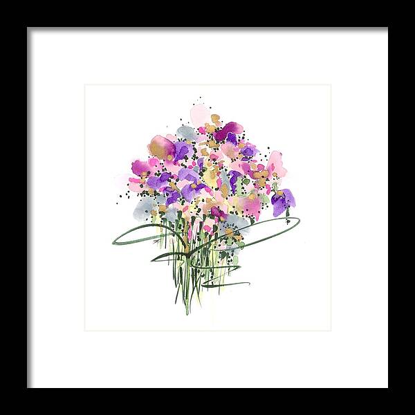 Abstract Flowers Framed Print featuring the drawing Mauvey Bouquet by Darlene Flood