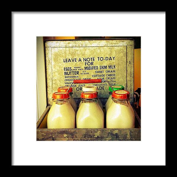 Antique Framed Print featuring the photograph #milk #bottles #nostalgia #nostalgic by Allyson Dufour