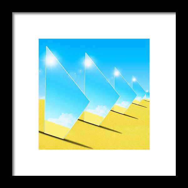Background Framed Print featuring the photograph Mirrors On Sand In Blue Sky by Setsiri Silapasuwanchai