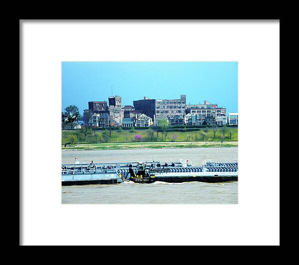 Mississippi River Framed Print featuring the digital art Mississippi River Barge at Memphis by Lizi Beard-Ward