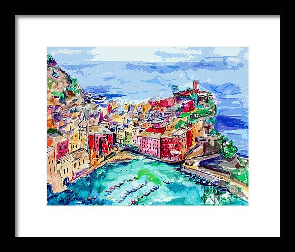 Abstract Framed Print featuring the painting Modern Abstract Vernazza Italy Cinque Terre by Ginette Callaway