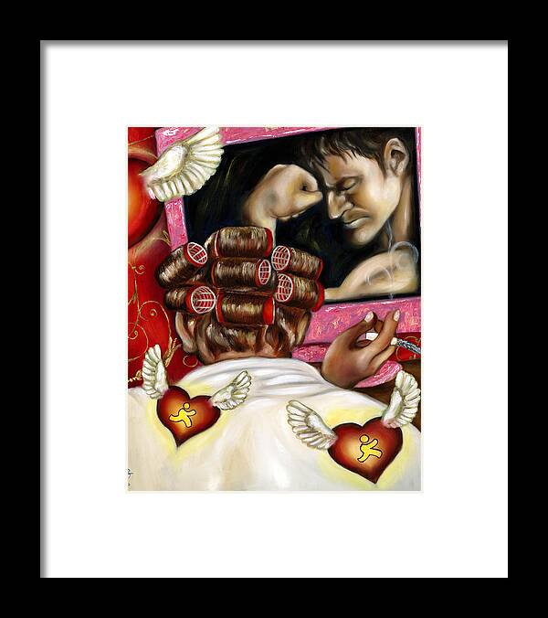 Funny Art Framed Print featuring the painting Modern Romance right by Hiroko Sakai