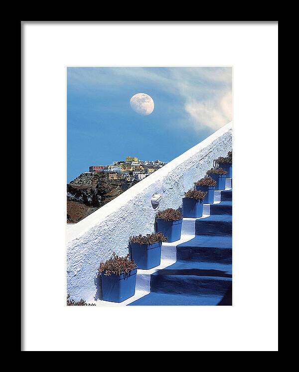Santorini Framed Print featuring the photograph Moonrise in Santorini by Manolis Tsantakis