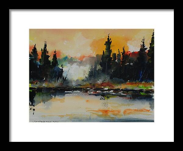 Sunrise Dawn Lakes Rivers Mists On Water Landscapes Reflections On Water Framed Print featuring the painting Morning Mists Rising by Wilfred McOstrich