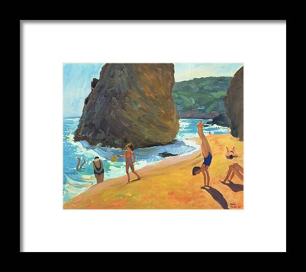 Beach Framed Print featuring the painting Morning Platja dos Rosais Costa Brava by Andrew Macara