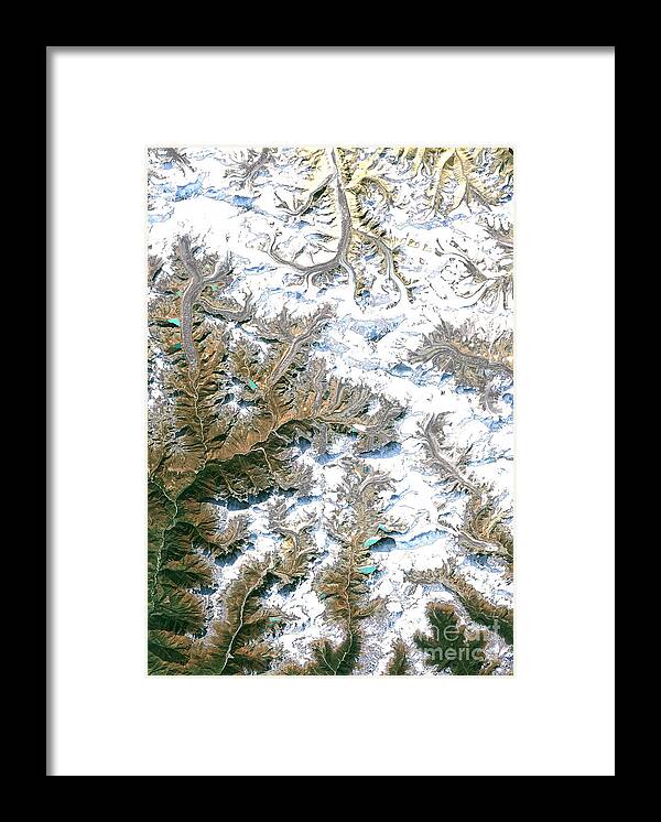 Satellite Image Framed Print featuring the photograph Mount Everest by Planet Observer and Photo Researchers
