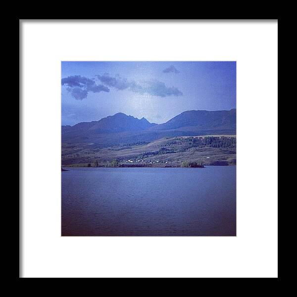 Scenery Framed Print featuring the photograph #mountains #lake #water #clouds by Angie Ocker