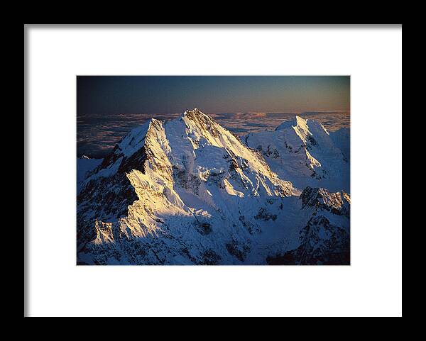 Aerial View Framed Print featuring the photograph Mt Cook Or Aoraki And Mt Tasman, Aerial by Colin Monteath