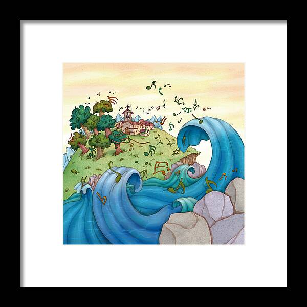 Children Illustration Framed Print featuring the painting Musical Coast Town by Autogiro Illustration