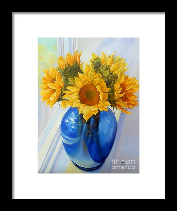 Sunflowers Framed Print featuring the painting My Sunflowers by Marlene Book
