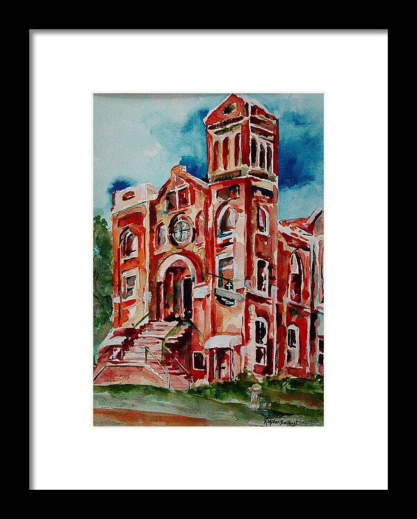 Watercolor Framed Print featuring the painting Nancy's Church on Page Avenue by Robin Miller-Bookhout