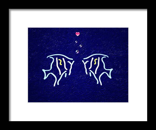 Fish Framed Print featuring the digital art Neon Fish Love by David Dehner