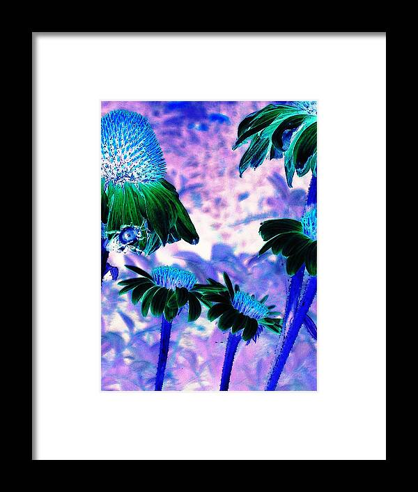 Abstract Framed Print featuring the digital art Neon flowers by Joseph Ferguson