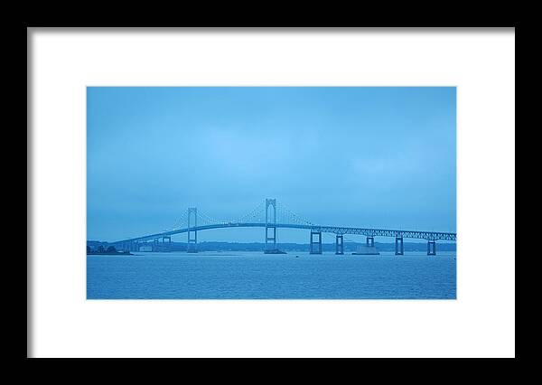  Framed Print featuring the photograph Newport RI Claiborne Pell Bridge At Dusk by Mary McAvoy
