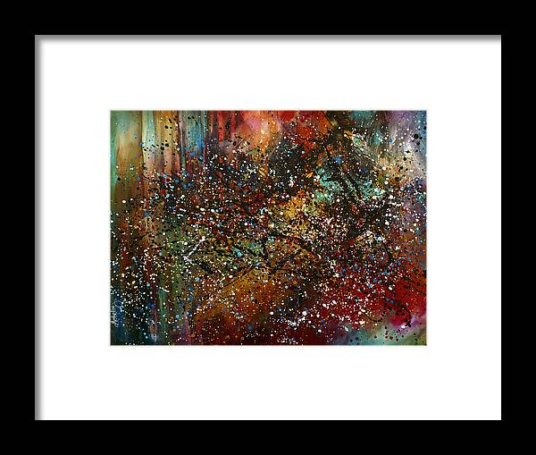 Abstract Framed Print featuring the painting 'Night Sky' by Michael Lang