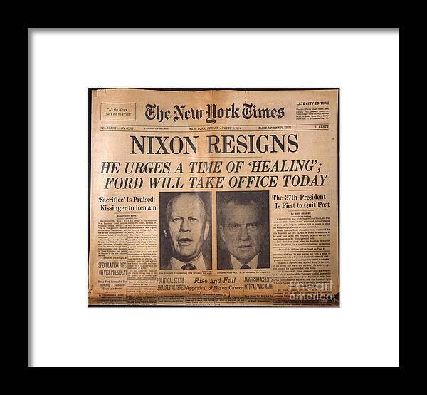 1974 Framed Print featuring the photograph Nixon Resigns by Granger