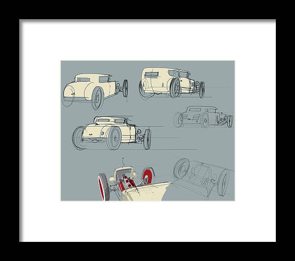 Hot Rod Framed Print featuring the drawing No.12 Variations by Jeremy Lacy