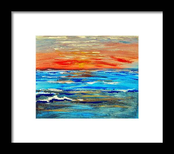 Ocean Sunset Framed Print featuring the painting Ocean sunset by Amanda Dinan