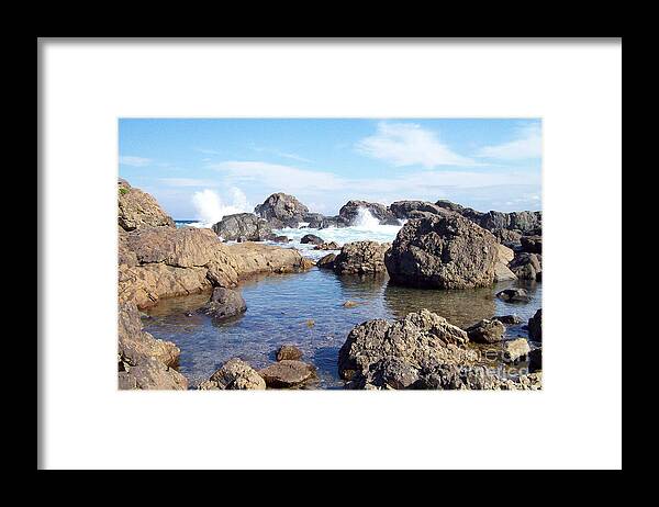Blue Framed Print featuring the photograph Ocean Tide on the Rocks by Cheryl McClure