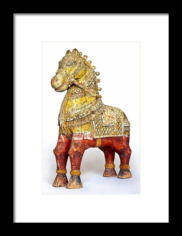 Interesting Framed Print featuring the photograph Old Battered Crafted Wooden Horse by Kantilal Patel