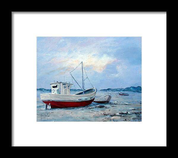 Fishing Boats Framed Print featuring the painting Old Boats on Shore by Gary Partin