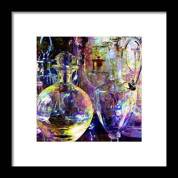 Glass Framed Print featuring the digital art Old Decanters by Barbara Berney
