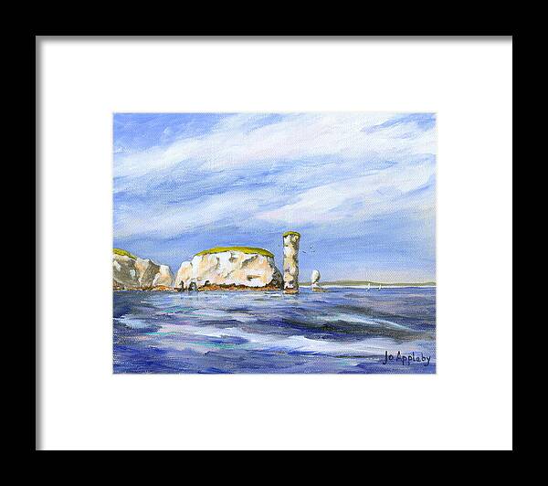 Old Harry Rocks Framed Print featuring the painting Old Harry Rocks by Jo Appleby