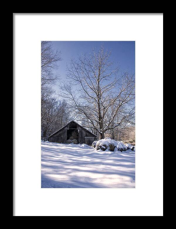 Hay Barn Framed Print featuring the photograph Old Hay Barn in Deep Snow by Michael Dougherty